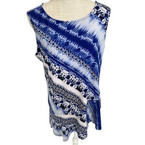 Dana Buchman Sleeveless Blue & White Patterned Top Womens M